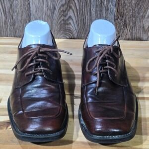 Borelli Martin Men's Dress Shoes 9.5 Brown Leather Square‎ Toe Oxford Derby